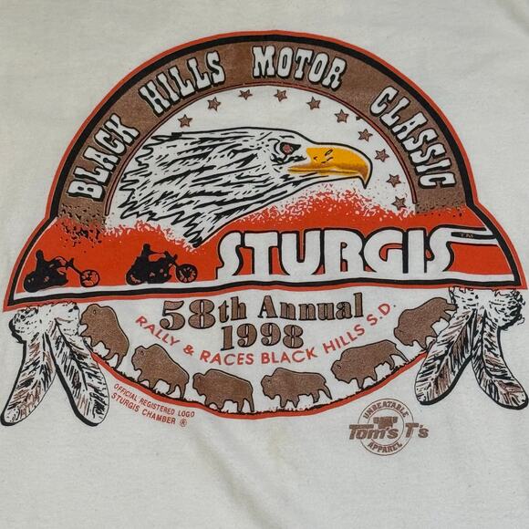 Vtg Hanes Beefy T 1998 Sturgis Motorcycle Rally Size XXL Bike Week Eagle T-Shirt - Picture 3 of 6